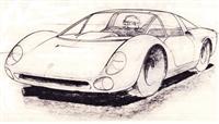 Very early Pininfarina 'Dino Fiat' Spider design (1965) pencil drawing